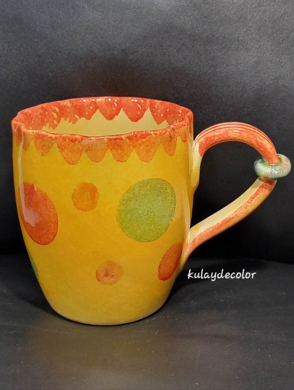Italian Pottery Cup Handmade Hand Painted Mug Colorful Polka Dot Coffee Mug